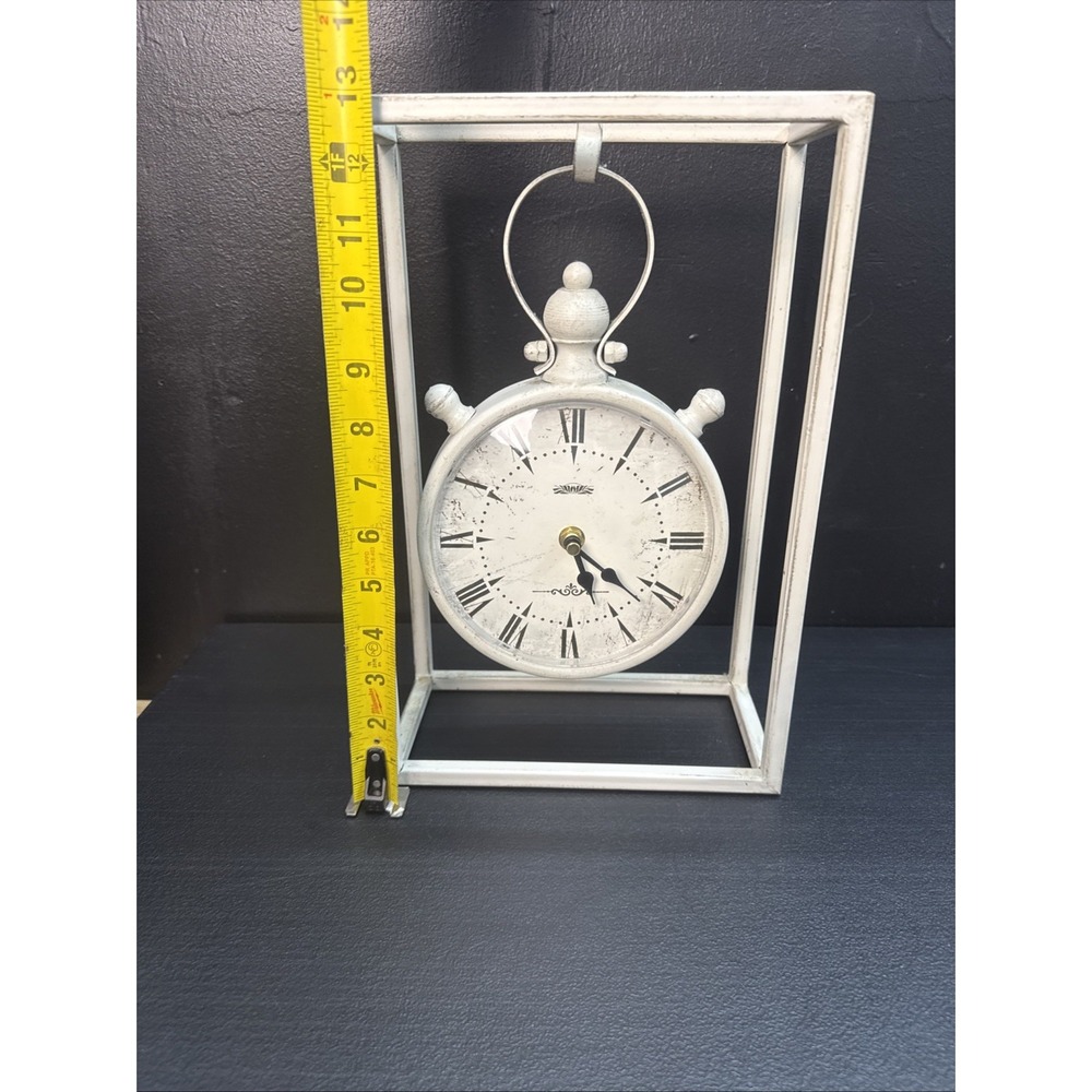 Silver Metal Glass Distressed Vintage Style Tabletop Hanging Clock Unique. WORKS